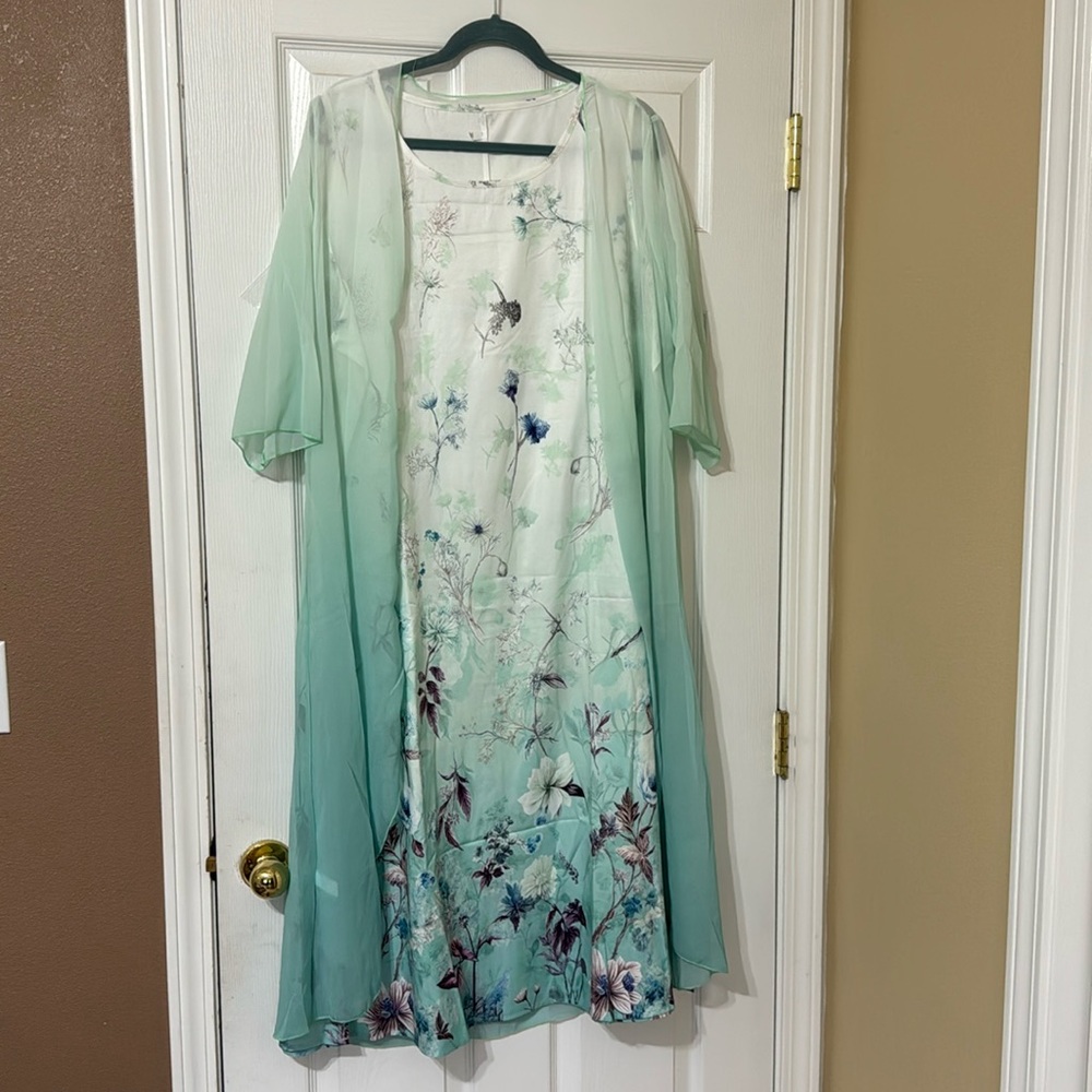 Size 3 XL two-piece floral sundress with a sheer overlay jacket